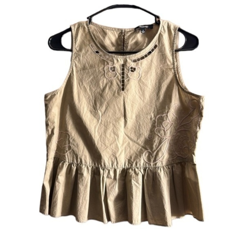 Madewell Embroidered Peplum S/S Blouse Ash Green Size Small EUC #0516-OAK